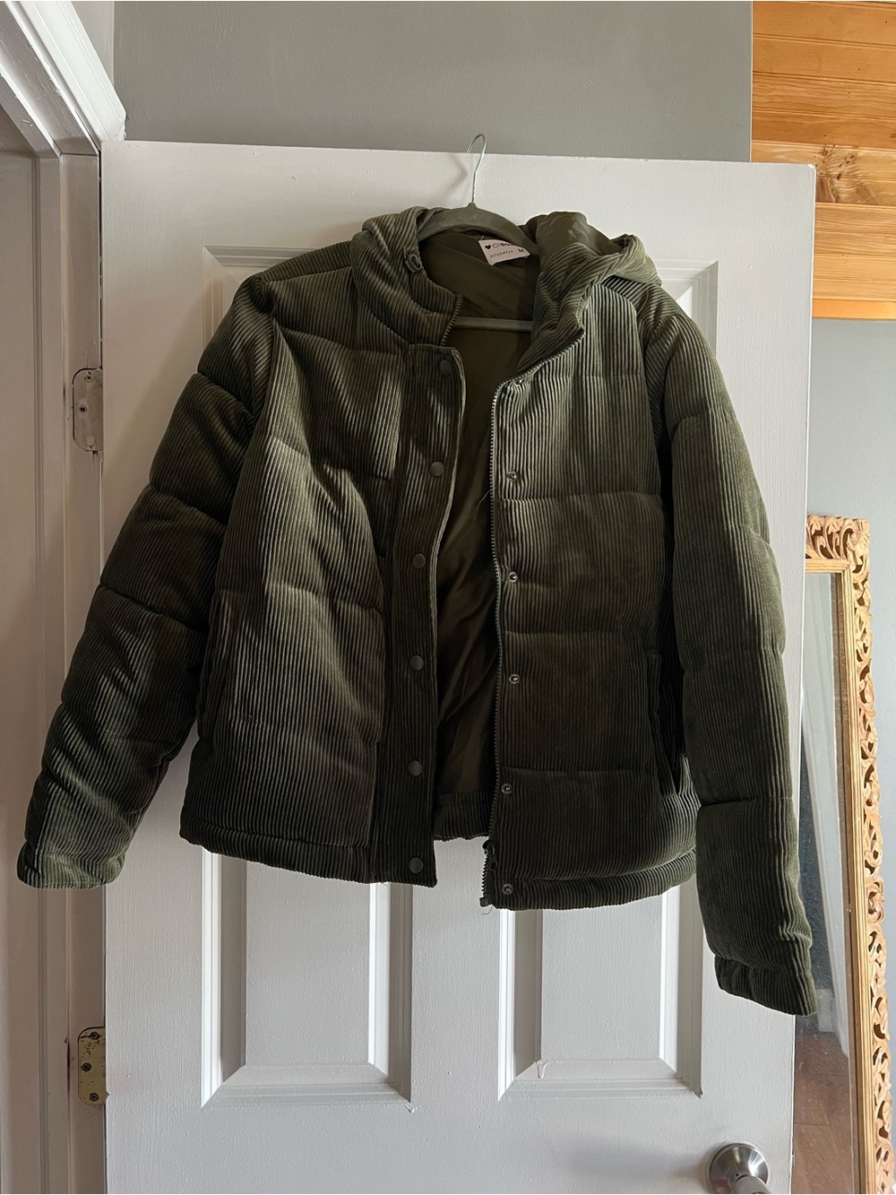 Olive Green Puffer Jacket with Hood